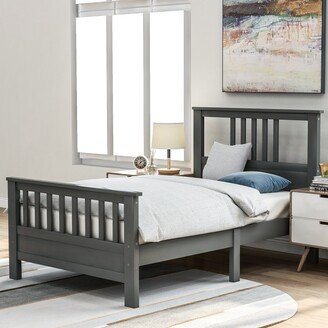 IGEMAN Rustic Twin Wood Platform Bed with Vertical Slats Style Headboard Footboard and Under-bed Storage Space, Easy Assemble