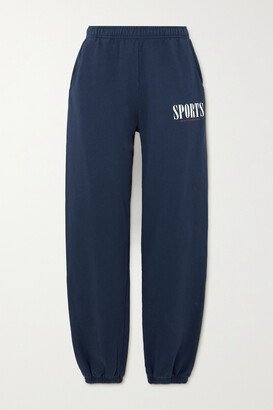 Sports Printed Embroidered Cotton-jersey Track Pants - Blue