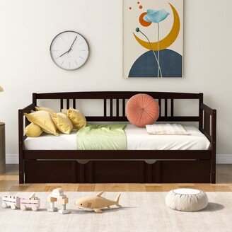 TOSWIN Modern Twin Size Solide Pine Wood Daybed with 3 Side Rails and Trundle