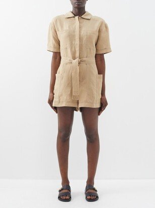 Juana Belted Organic-linen Playsuit