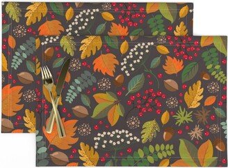 Fall Season Placemats | Set Of 2 - Autumn By Phanya Style Botanical Earth Tone Warm Colors Red Berries Cloth Spoonflower