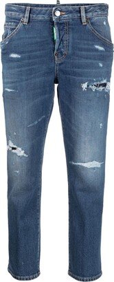 Distressed Slim-Fit Cropped Jeans
