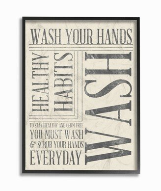 Home Decor Wash Your Hands Typography Bathroom Framed Giclee Art, 11 x 14