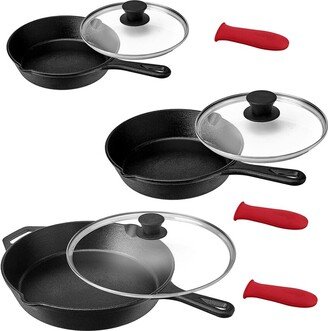 Megachef Pre-Seasoned 9Pc Cast Iron Skillet Set With Silicone Holders