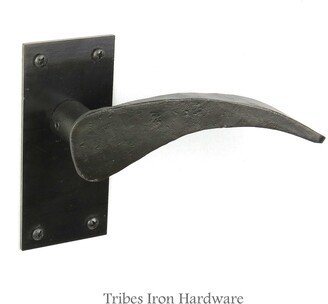 Pair Of Lever Door Handles On A Plate Set, Classic Blacksmith Hand Forged Wrought Iron Architectural Front, Entry Interior, Barn & Gate