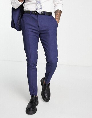 Wedding super skinny suit pants in navy micro texture