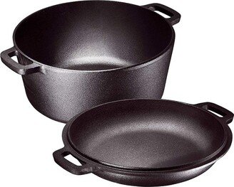 Black 2-in-1 Enamel Cast Iron Dutch Oven & Skillet Set | All-in-One Cookware for Induction, Electric, Gas, Stovetop & Oven