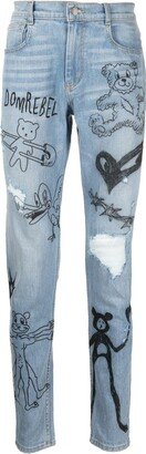 Scribble printed skinny jeans