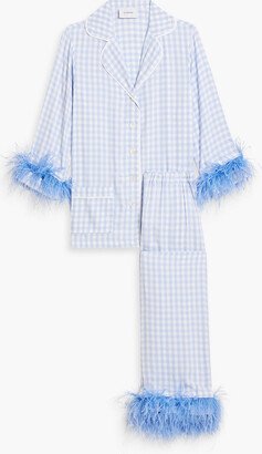 Party feather-embellished checked twill pajama set
