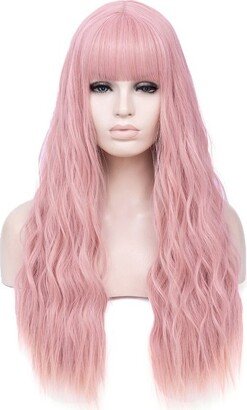 Unique Bargains Curly Wig Wigs for Women 28 Pink with Wig Cap 21.5'' - 22.5''