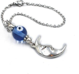 Crescent Moon Car Rearview Mirror Charm, Evil Eye Accessories Hanger, Unisex Gift