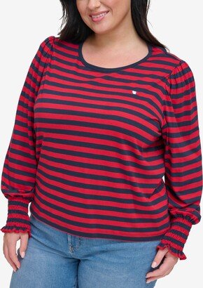 Plus Size Striped Smocked-Cuff Top