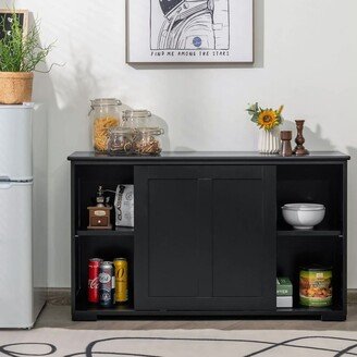 No Kitchen Storage Cabinet Wood Sliding Door Pantry Black