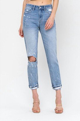 Mid Rise Paint Splatter Boyfriend Jean In Blue