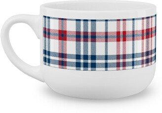 Mugs: American Plaid - Blue And Red Latte Mug, White, 25Oz, Multicolor