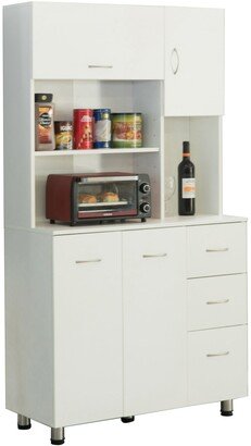 Kitchen Pantry Storage Cabinet with Doors and Shelves, White