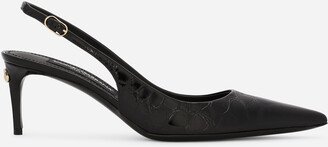 Tortoiseshell-print patent leather slingbacks