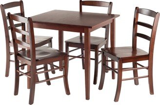 Contemporary Home Living Set of 5 Groveland Antique Walnut Solid Wood Square Dining Table with 4 Chairs 29.5”