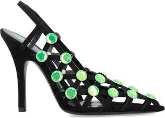 Grid Slingback Black And Fluo Freen Pump