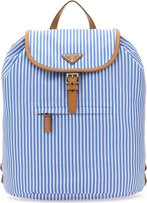 Triangle Logo Plaque Striped Ruched Backpack