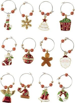 Juvale 12 Pack Holiday Wine Glass Charms Tags, Christmas Zinc Wine Drink Markers