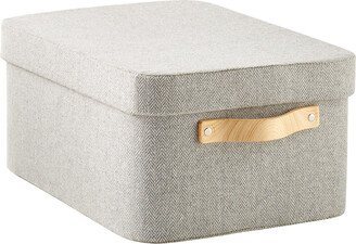 Large Herringbone Box w/ Wooden Handles Grey