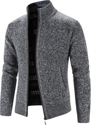 Vsadsau Men's Autumn Winter Knitted Sweater Stand Collar Cardigan Solid Color Casual Zipper Jacket Dark gray9 XXXL