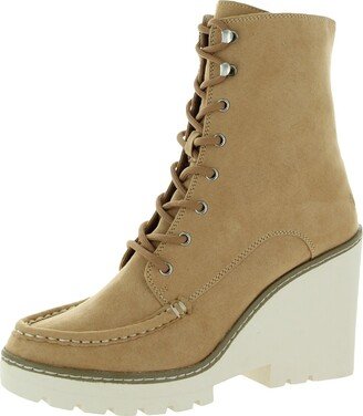 Marsh Womens Faux Suede Lace Up Wedge Boots