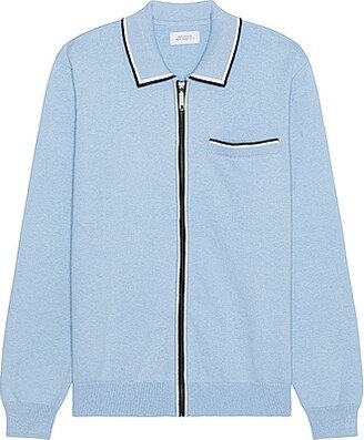 Saji Zip Polo Sweater in Baby Blue