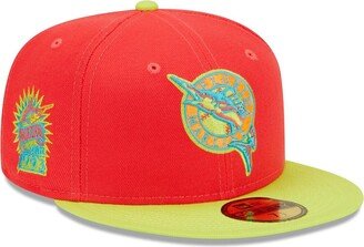 Men's Red, Neon Green Florida Marlins 1993 Inaugural Season Lava Highlighter Combo 59FIFTY Fitted Hat - Red, Neon Green