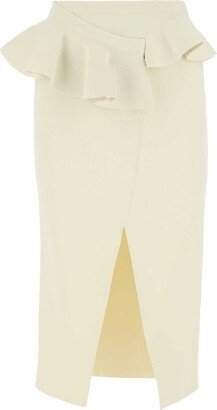 Ruffle Detailed Slit Midi Skirt