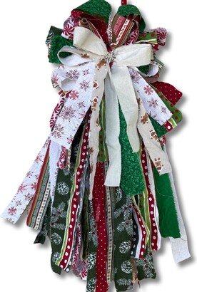 Christmas Rag Bow For Wreaths & Decor, Swag Rag Bow Decor