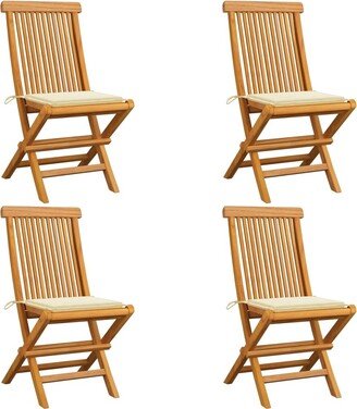 Patio Chairs with Cream Cushions 4 pcs Solid Teak Wood