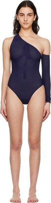 Navy Single-Shoulder One-Piece Swimsuit