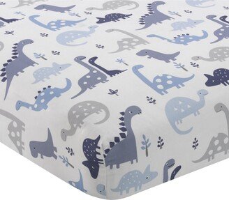 Roar Blue/Gray/White Dinosaur Baby Fitted Crib Sheet