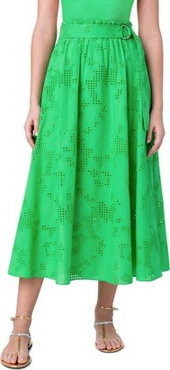 Eyelet Embroidered Poplin Midi Skirt