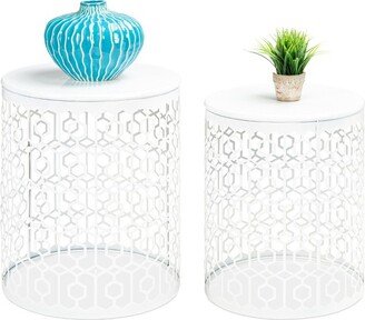 Best Choice Products Set of 2 Decorative Nesting Round Patterned Accent Side Coffee End Table Nightstands - White