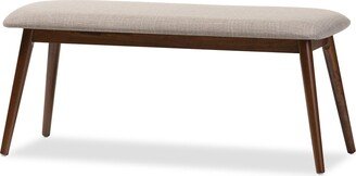 Flora Mid-Century Modern Light Grey Fabric and Oak Medium Brown Finishing Wood Dining Bench