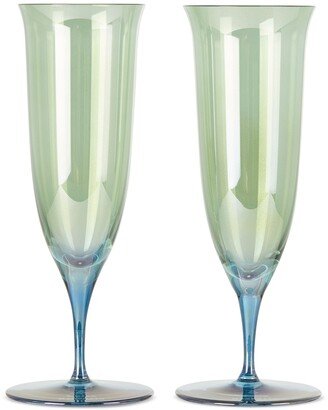 Green & Blue Shade Glass Flute Set