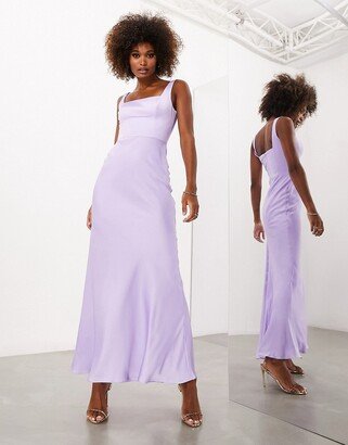 Bridesmaid satin square neck maxi dress in lilac