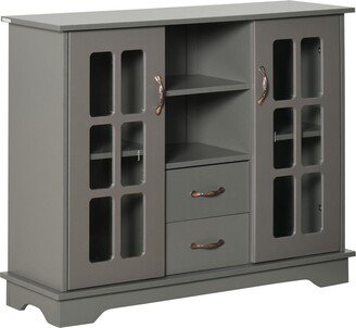 Homcom Sideboard Buffet Cabinet, Kitchen Cabinet, Coffee Bar Cabinet with 2 Framed Glass Doors, 2 Drawers and 2 Open Shelves for Living Room, Gray - G