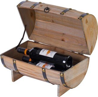 Wooden Wine Barrel Shaped Treasure Chest Vintage Decorative Wine Holder, Natural