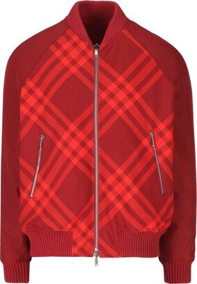 Reversible Zipped Check-Printed Bomber Jacket