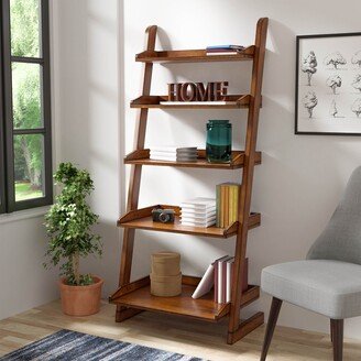 Ruse Transitional 5-Shelf Vintage Oak Solid Wood Display Stand