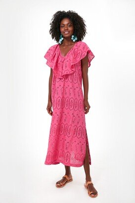 Tnuck Beach Fuchsia Ruffle Eyelet Caftan