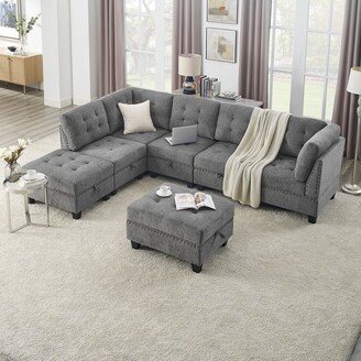 GEROJO Grey 7 Pieces Chenille Modular Sectional Sofa with DIY Combination and Hidden Storage, Sturdy Wood Frame and Easy Assembly