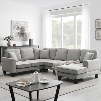 IGEMAN U-Shape Sectional Sofa, 7 Seat Fabric Corner Sofa Set with Chaise