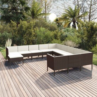 12 Piece Patio Lounge Set with Cushions Poly Rattan Brown - 22.4 x 27.2 x 27.2