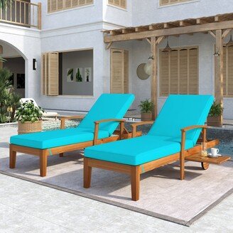 Outdoor Solid Wood 78.8 Chaise Lounge Patio Reclining Daybed with Cushion, Wheels and Sliding Cup Table for Garden, Poolside