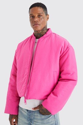 Mens Pink Boxy Crinkle Nylon Puffer Bomber